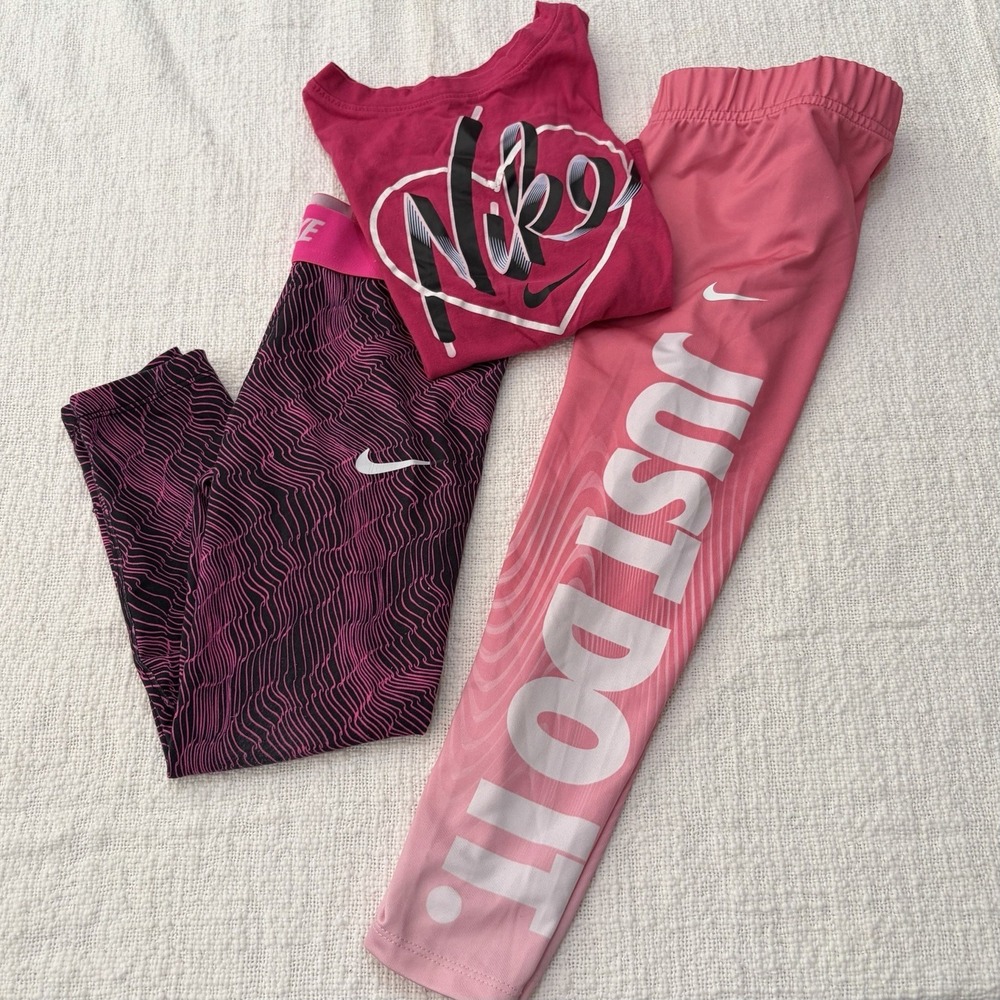 Nike Girls 4/5 T-shirt Leggings Outfit Set Of 3 Athletic School